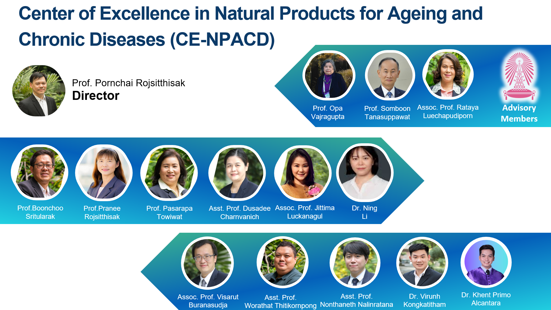 CE-NPACD team: Prof. Pornchai Rojsitthisak (Director), Advisory Members, and Research Team members